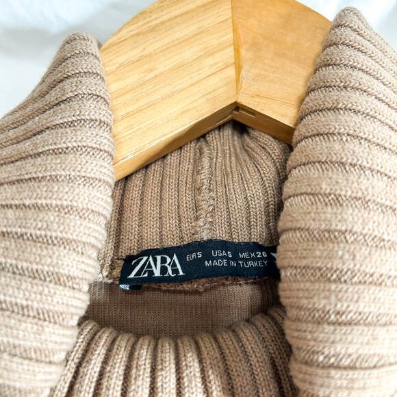 ZARA Tan Knit Sleeveless Turtleneck Lounge Set Two Piece Pants Outfit EUC S - Picture 12 of 13